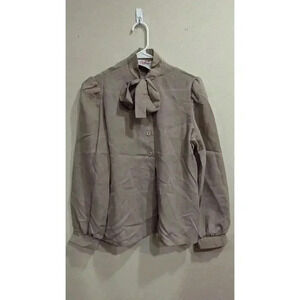 Women's VINTAGE 1970s dress blouse, brown/taupe long sleeve size approx M/L